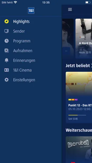 Screenshot von 1&1 TV Und Filme auf dem iPhone 2