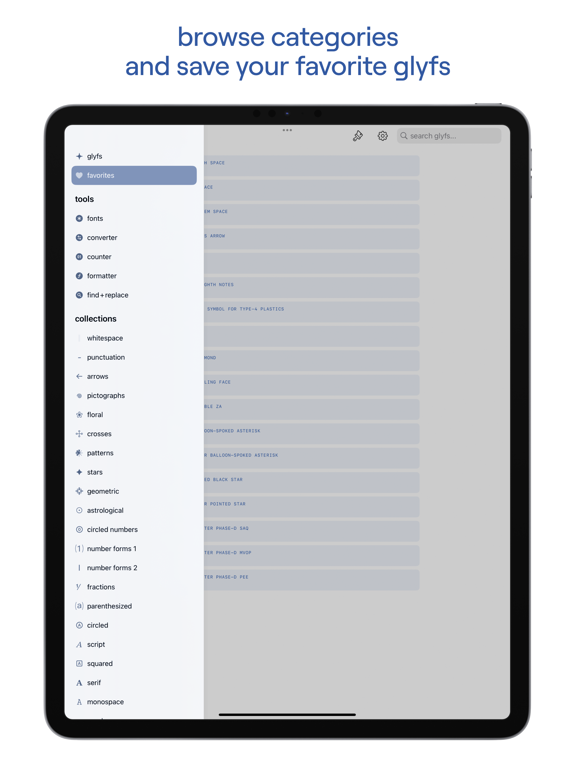 unicode symbols: glyfs iPad screenshot 4 - Reference app
