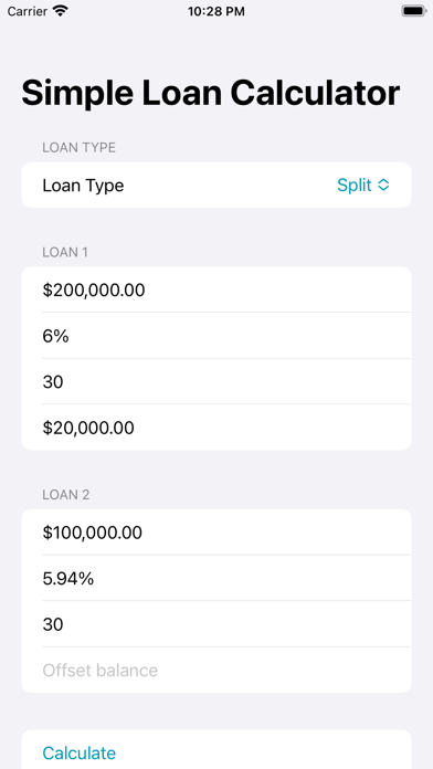 Simple Loan Calculator $ Screenshot