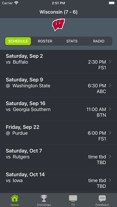Screenshot #1 pour Wisconsin Football Schedules