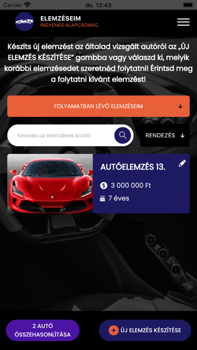 Autó Elemző Rendszer Screenshot