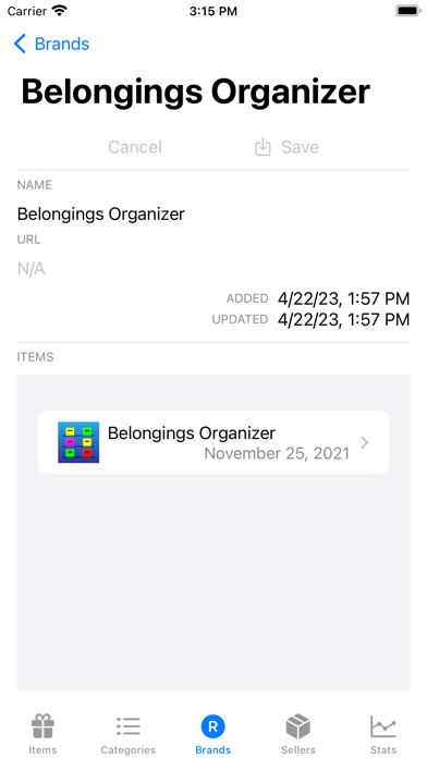Belongings Organizer Screenshot
