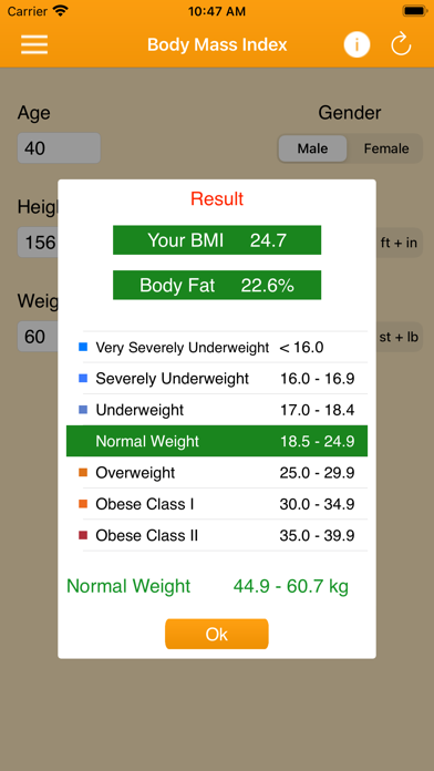 BMI Calculator for Men & Women Screenshot