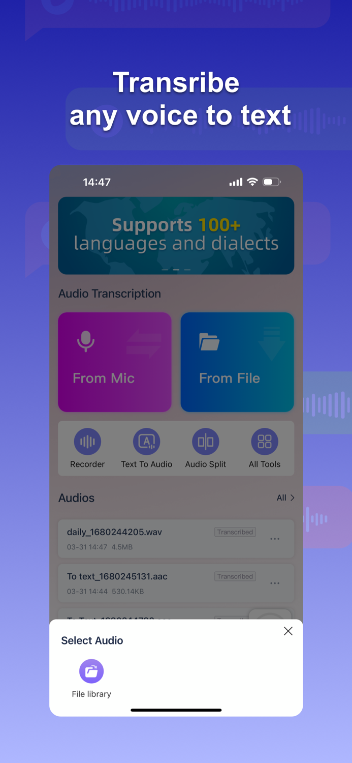 Transcribe speech to text