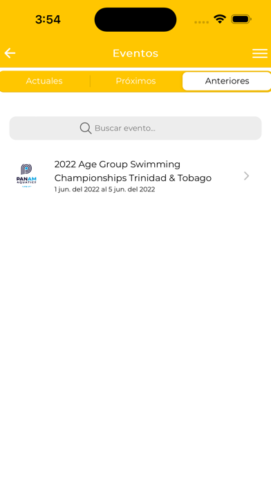 PanAm Aquatics Events Screenshot