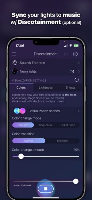 צילום מסך של iConnectHue עבור Philips Hue