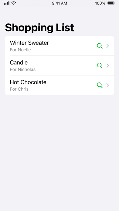 Holiday Gifts List Screenshot