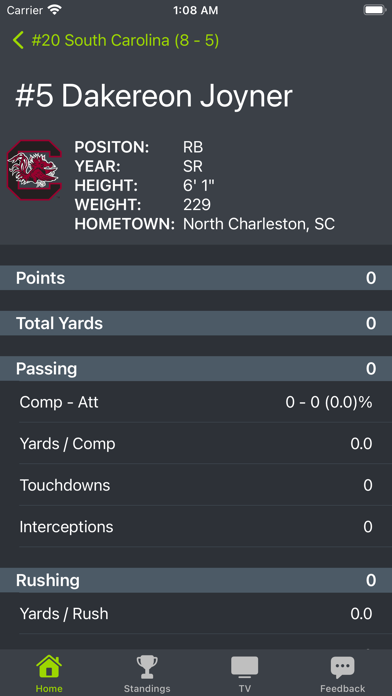 South Carolina Football App Screenshot
