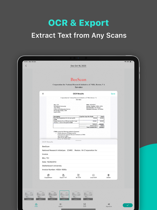 BeeScan - Екранна снимка на приложението за PDF скенер