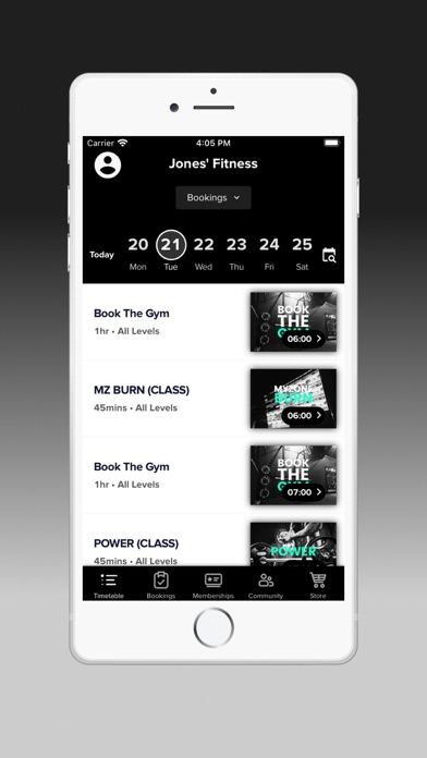 Jones' Fitness App Screenshot