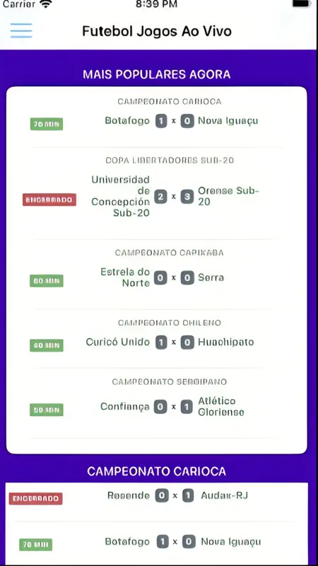 Futebol Jogos Ao Vivo screenshot 7 of 10
