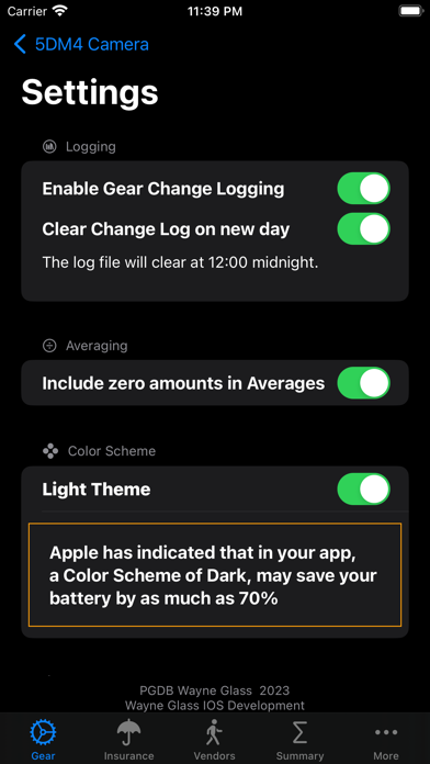 Photo Gear Database Screenshot