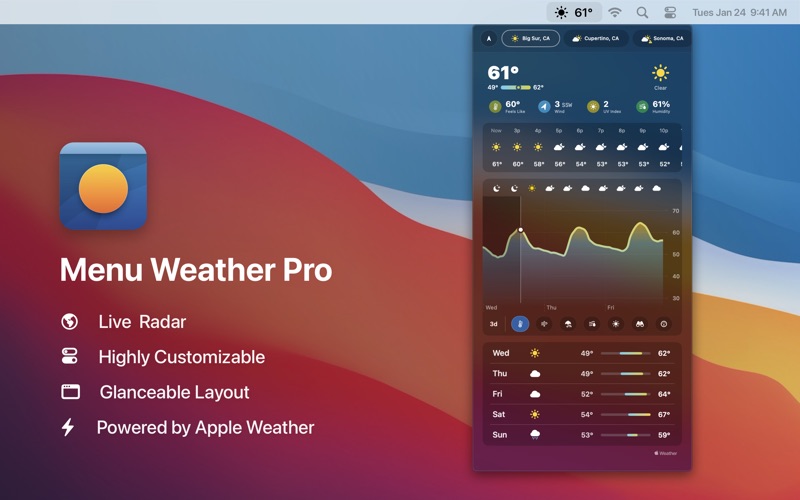 menu weather pro iphone screenshot 1