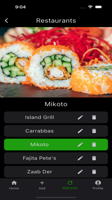 Meal Selection Screenshot