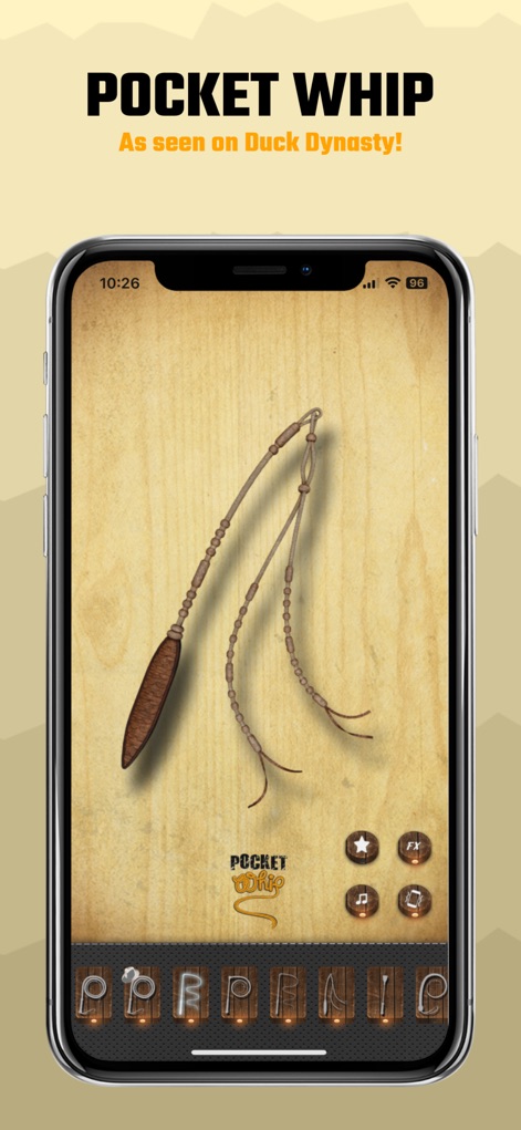 Pocket Whip: Original Whip App - Users can engage with a variety of whip types, such as the multi-tailed design, and personalize their experience through integrated sound options and motion-activated effects.