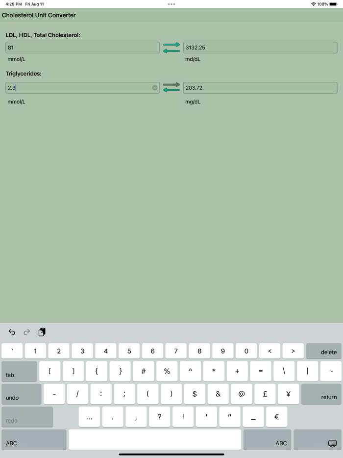 Cholesterol Unit Converter