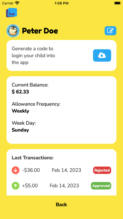 Kiddo Wallet App Screenshot