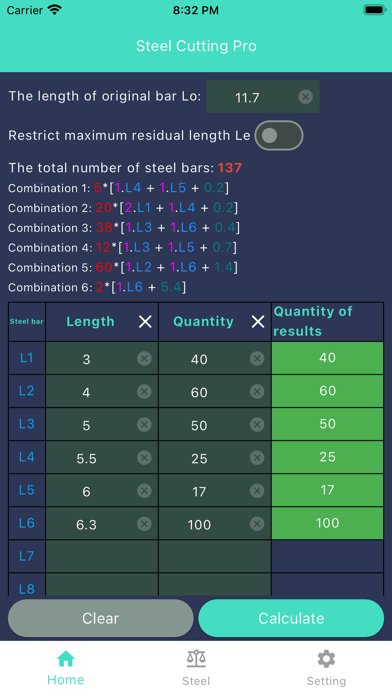 Steel cutting optimization Pro Screenshot