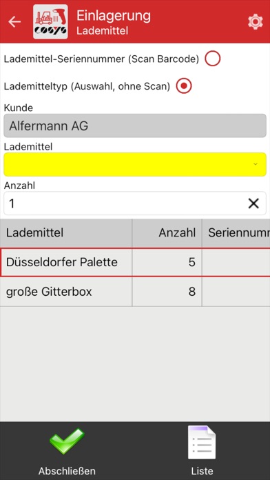 COSYS Lademittelverwaltung Screenshot