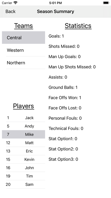 Lacrosse Statistics Screenshot