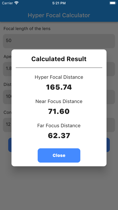 Screenshot #2 pour Hyper Focal Calculator