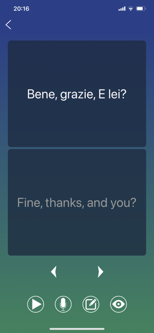 Zrzut ekranu z rozmówkami do nauki języka włoskiego