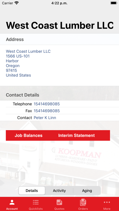 Koopman Lumber Web Track Screenshot