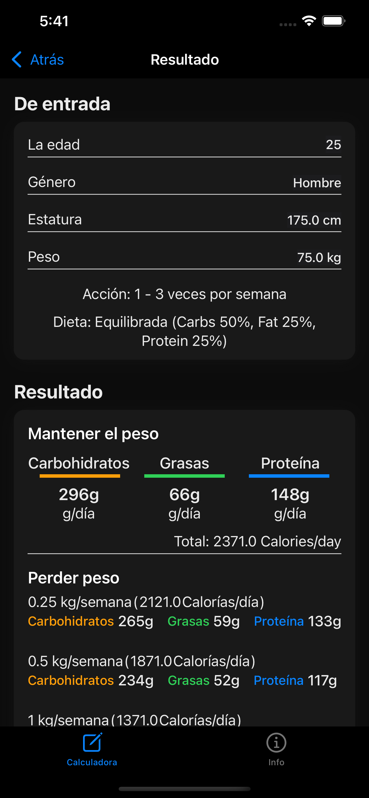 Calcular Macros, Calculador