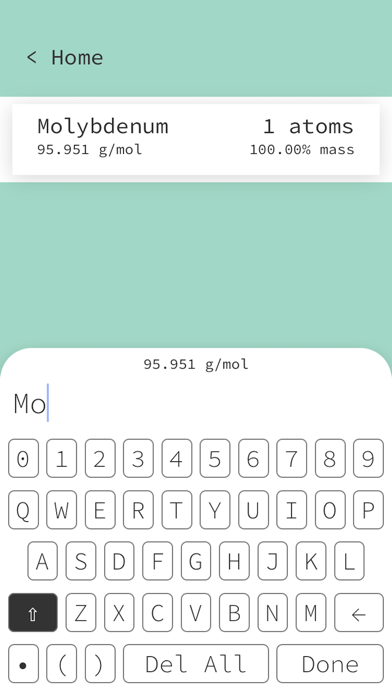Molar mass Calculation Screenshot