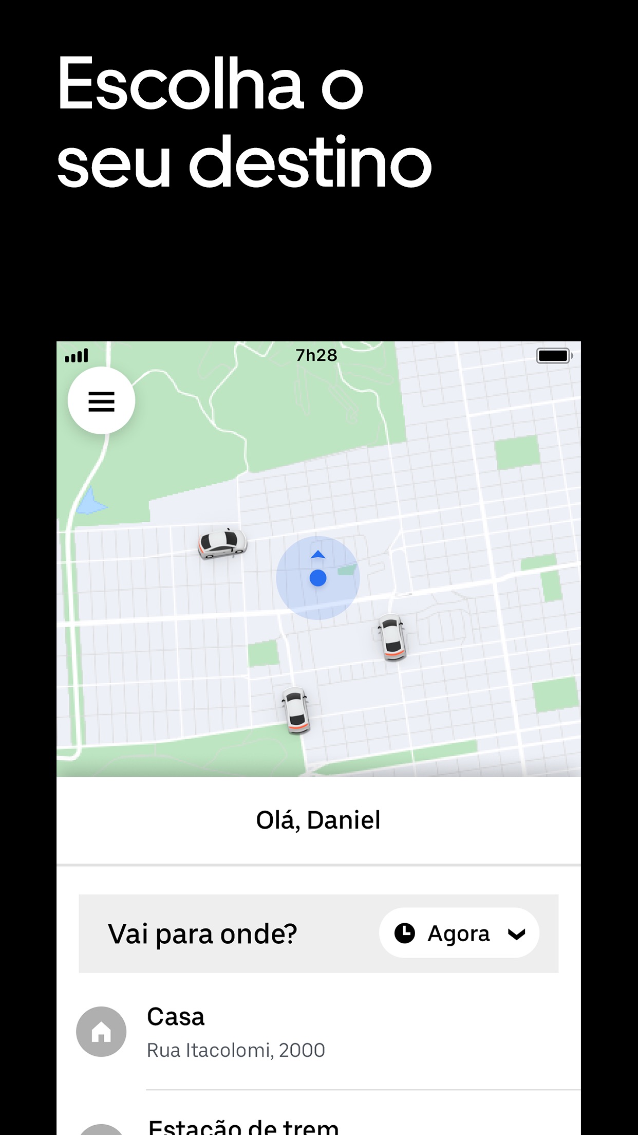 Screenshot do app Uber: Viajar é econômico