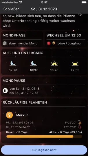 Screenshot von MoonWorx Mondkalender auf dem iPhone 6