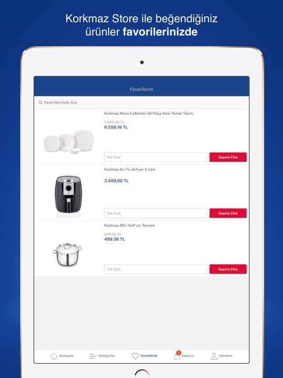 Korkmaz iPad screenshot 1 - Shopping app