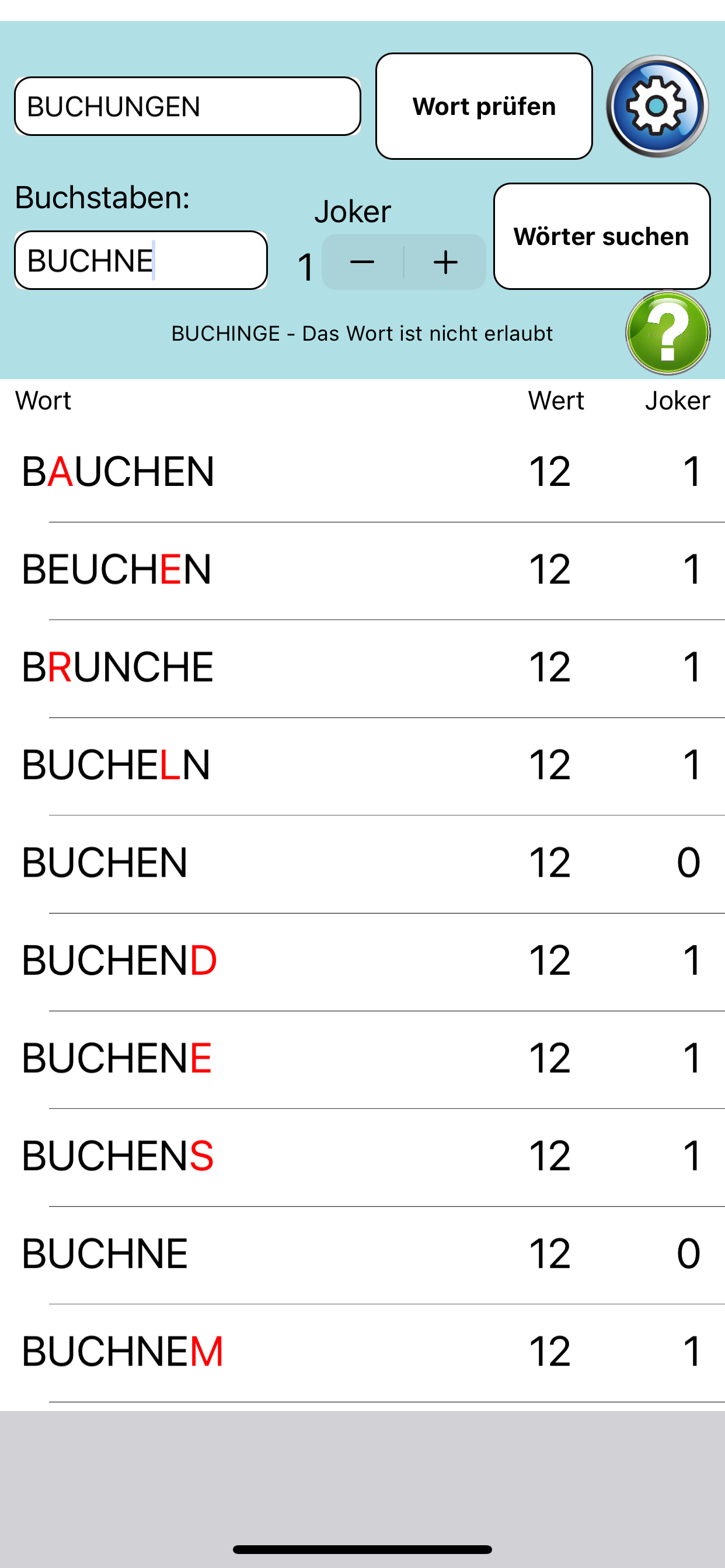 Suche und prüfe Wörter