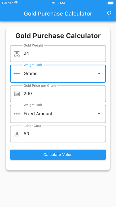 Gold Purchase Calculator Screenshot