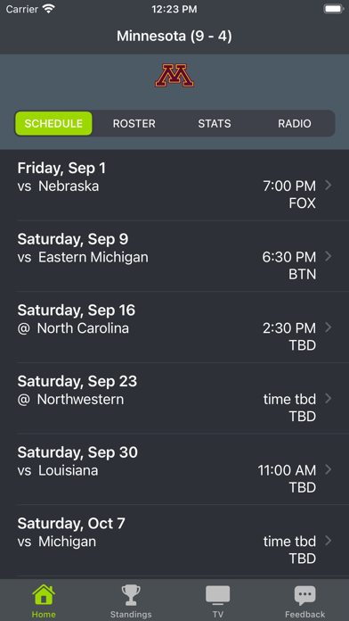 Screenshot #1 pour Minnesota Football Schedules