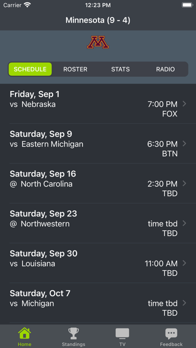 Minnesota Football Schedules Screenshot