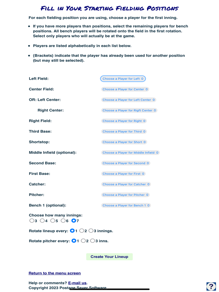Baseball Fielding Rotation App