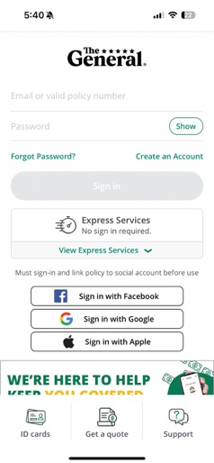 The General® Auto Insurance screenshot