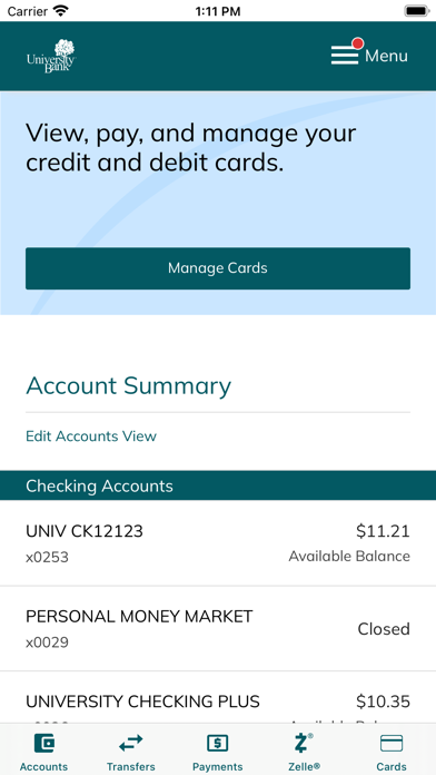 University Bank Screenshot