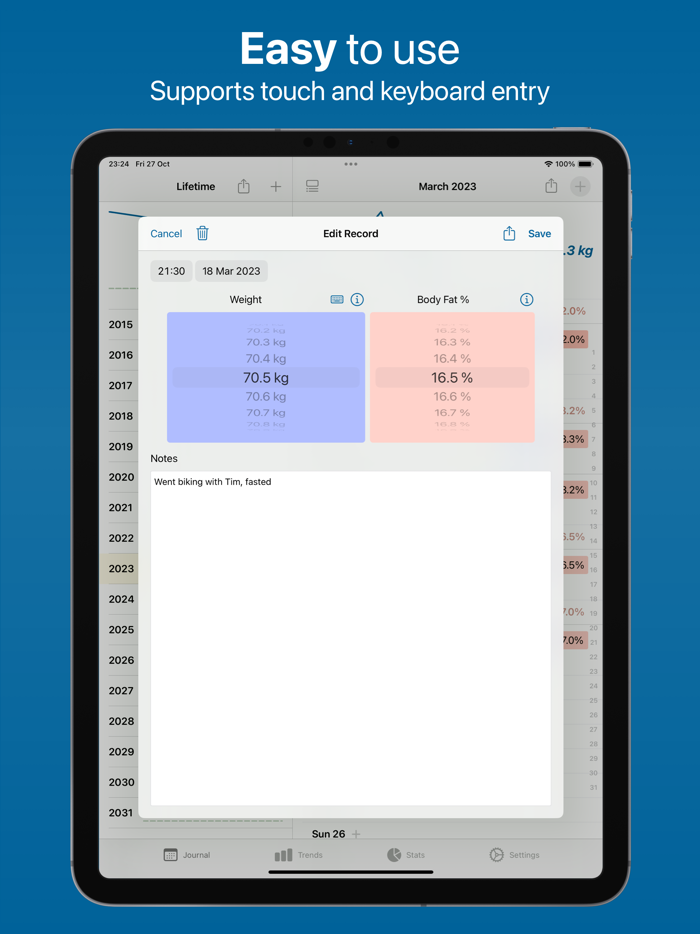 Weight Body Fat and BMI Tracker