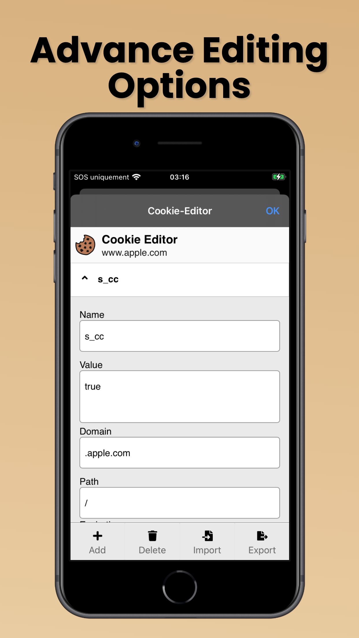 Cookie-Editor screenshot 2