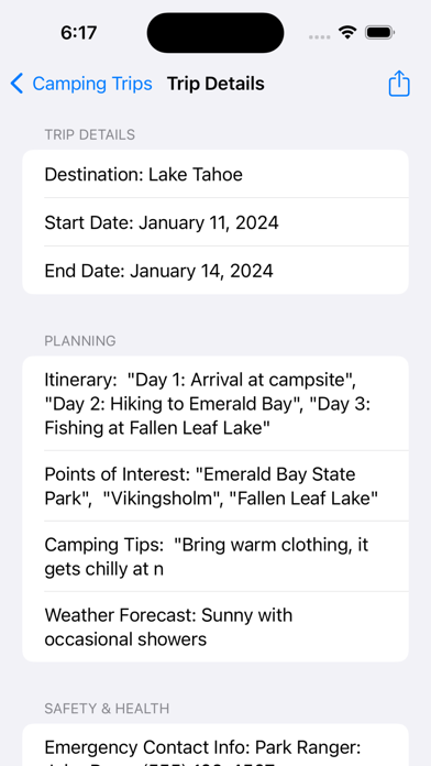 Screenshot #2 pour Camping Trip Planner