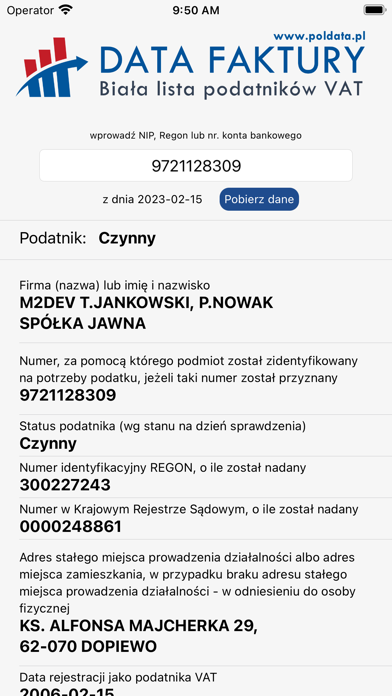 Biała lista podatników VAT Screenshot