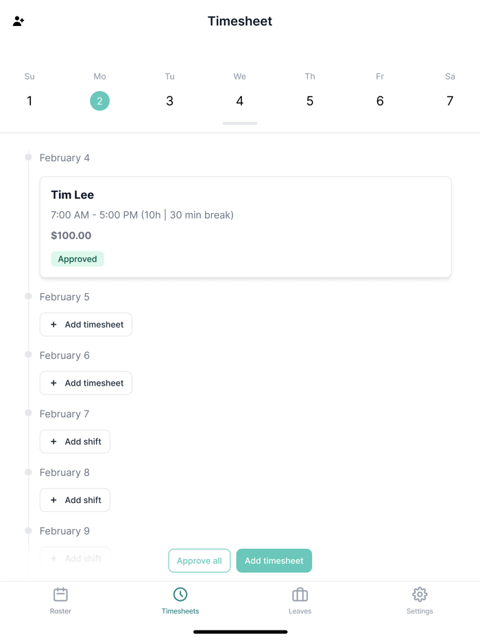 Employee Timesheets Scheduling