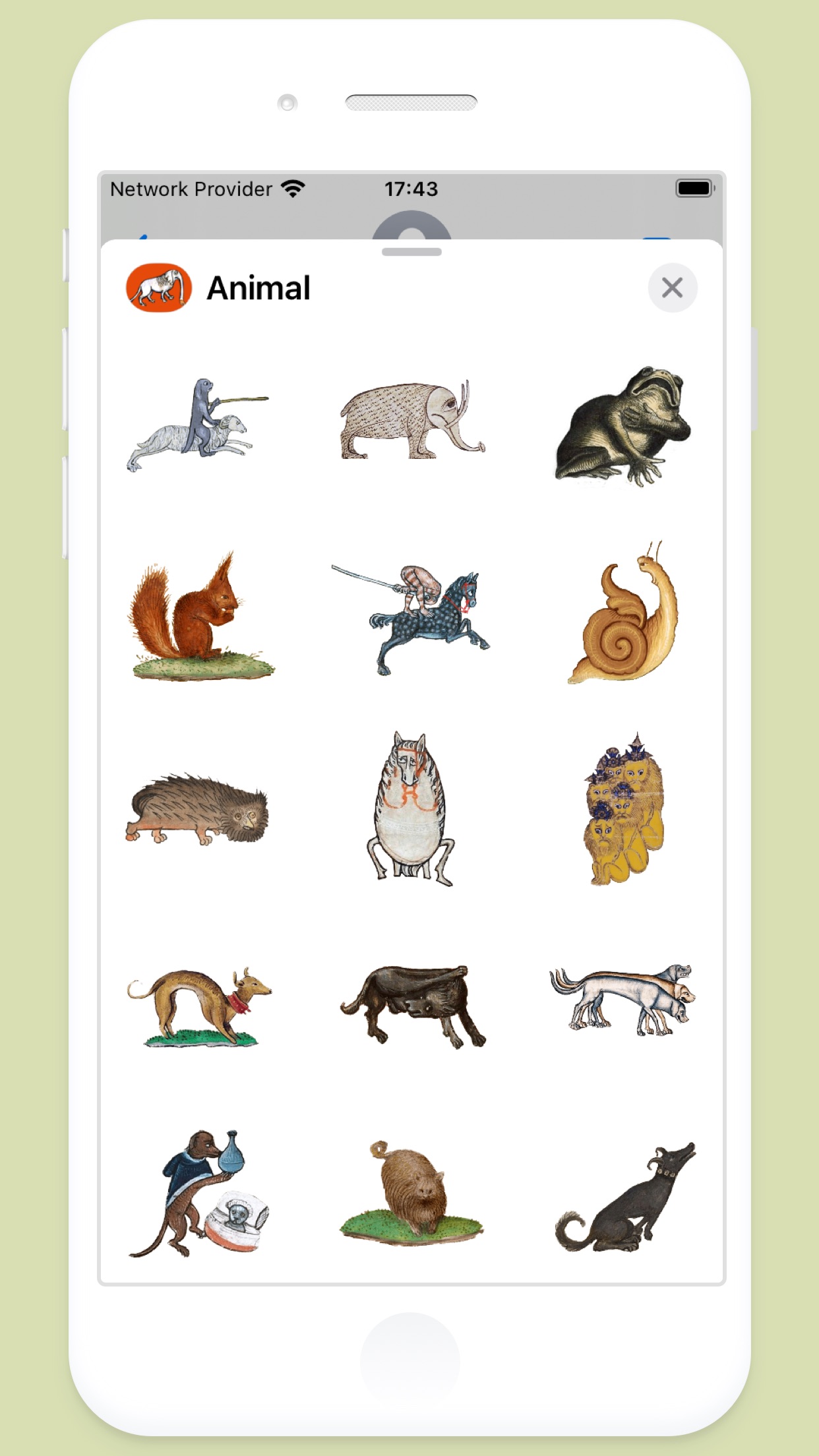 Screenshot do app Bestiário medieval: Adesivos