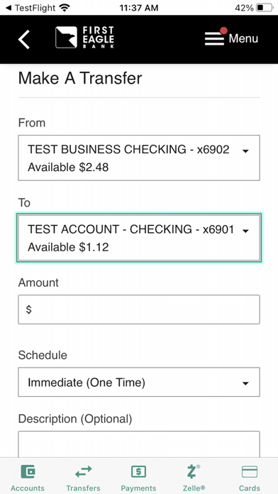 First Eagle Bank Screenshot