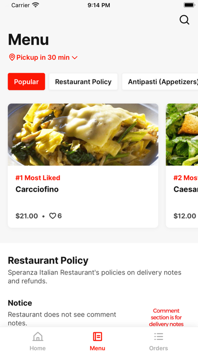 Speranza Italian Restaurant Screenshot