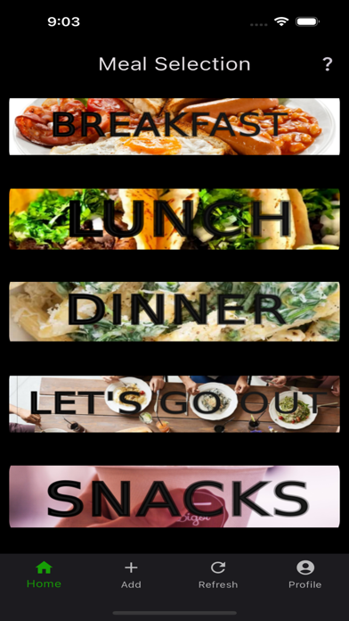 Meal Selection Screenshot