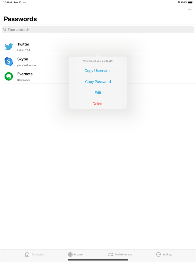 PWM – Screenshot des Passwort-Managers
