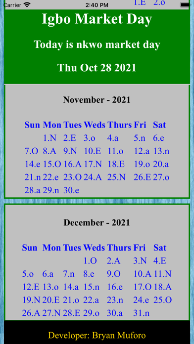 Igbo Market Calendar Screenshot